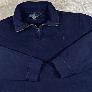 90s Vintage Polo Ralph Lauren Quarter Zip Sweatshirt | Navy | 2XL